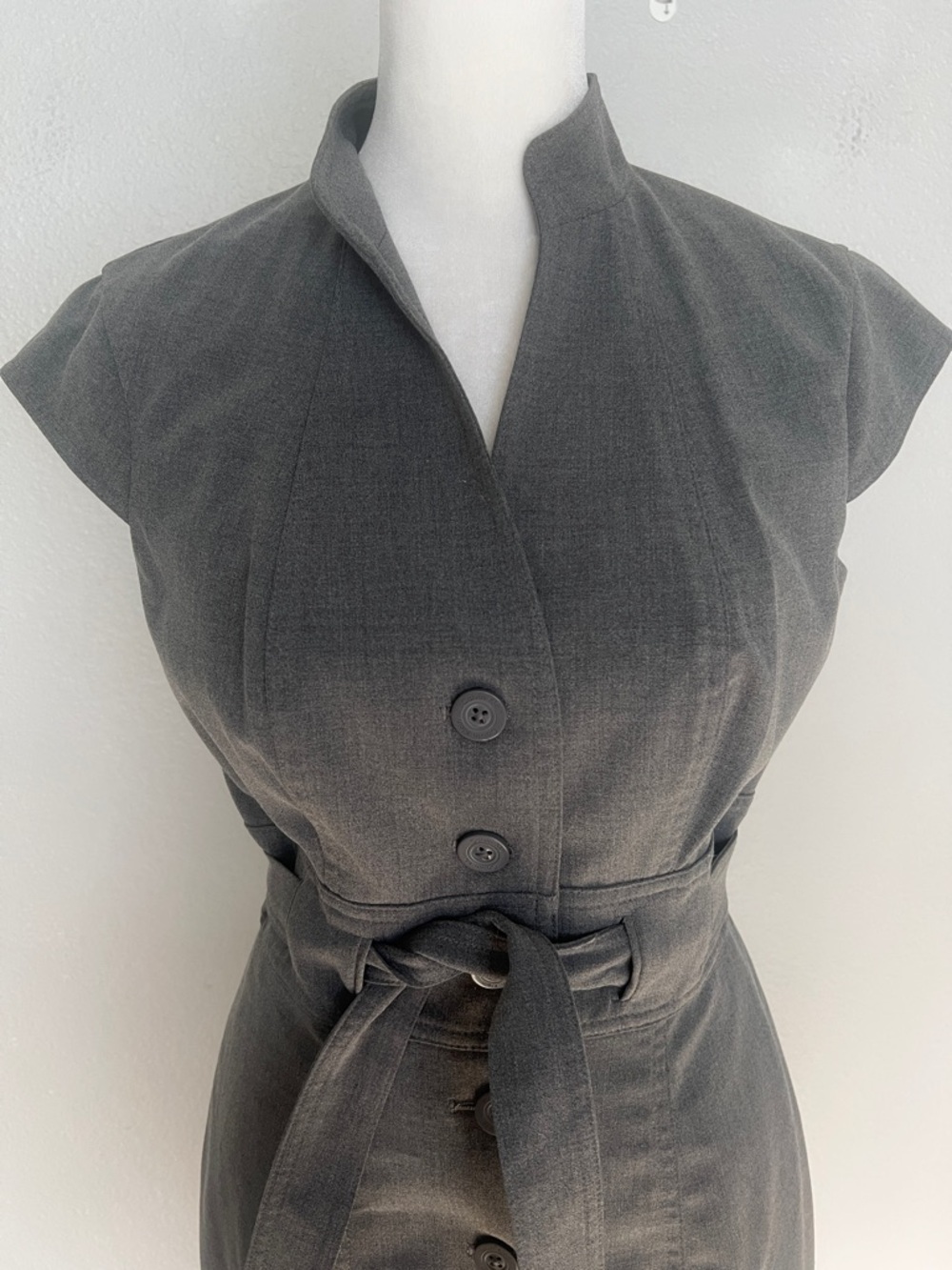 Calvin Klein Suiting Separates Mandarin Collar Dress Gray Button Front Size 2